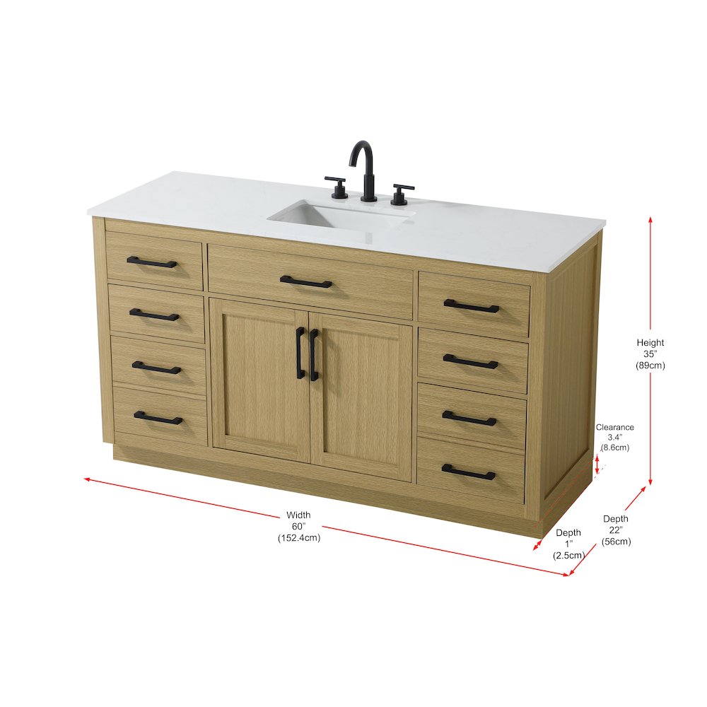 Alden 60 Inch Single Bathroom Vanity In Honey Brown. Picture 13