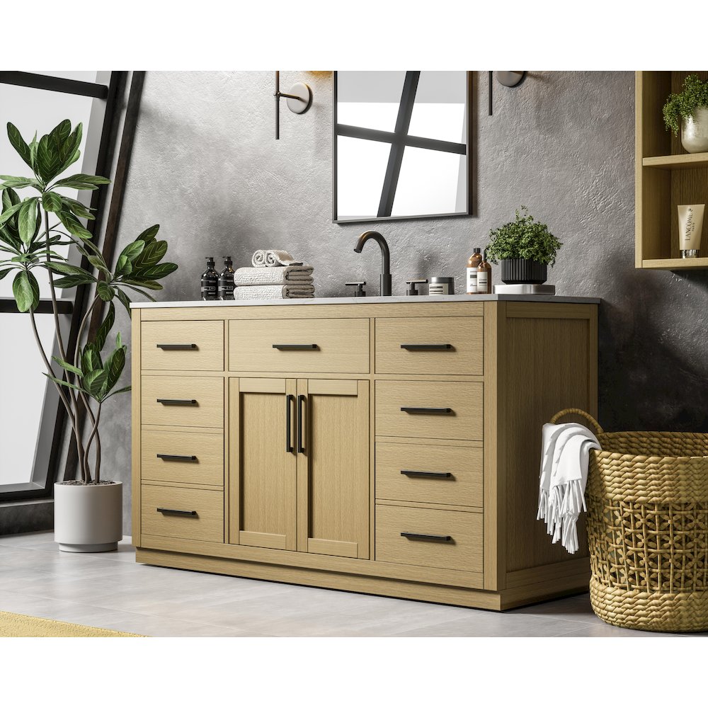 Alden 60 Inch Single Bathroom Vanity In Honey Brown. Picture 3