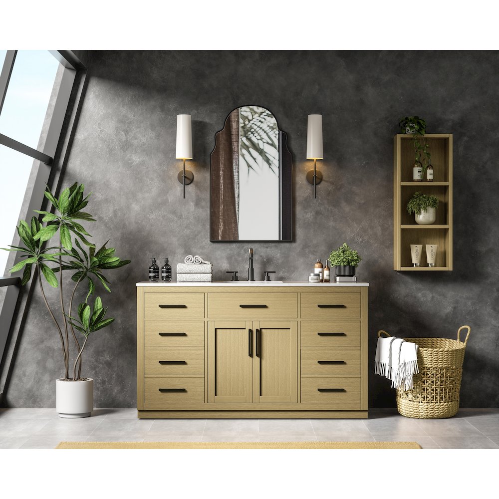 Alden 60 Inch Single Bathroom Vanity In Honey Brown. Picture 4