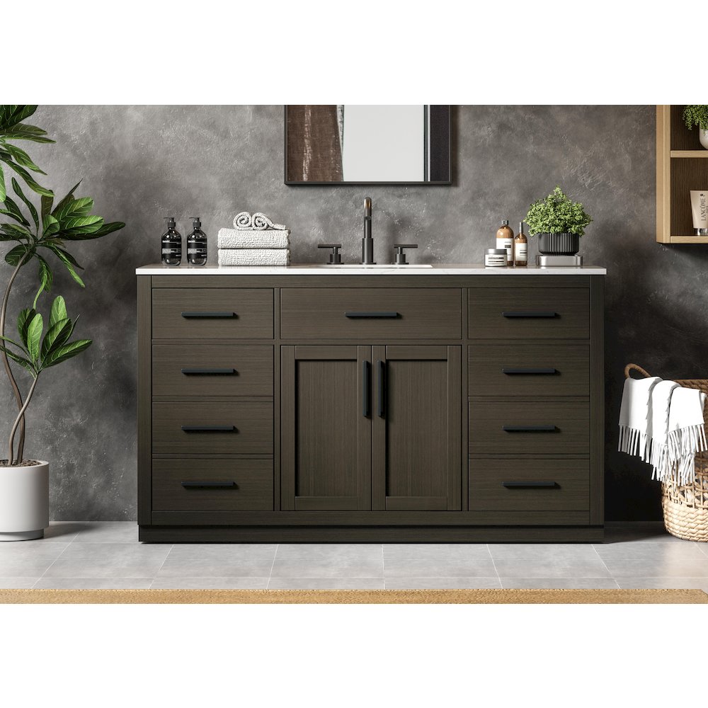 Alden 60 Inch Single Bathroom Vanity In Mocha Brown. Picture 2