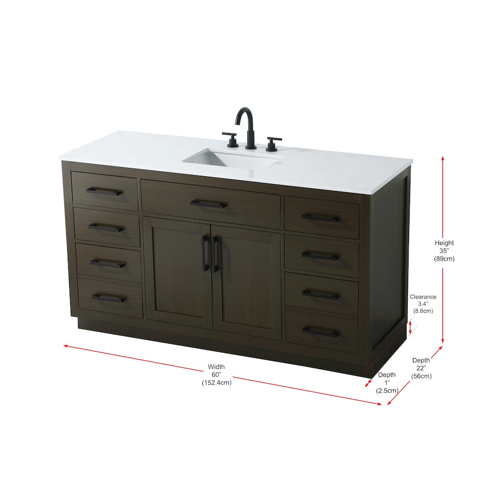 Alden 60 Inch Single Bathroom Vanity In Mocha Brown. Picture 13