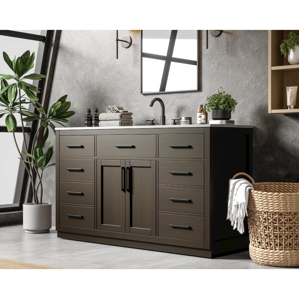 Alden 60 Inch Single Bathroom Vanity In Mocha Brown. Picture 3