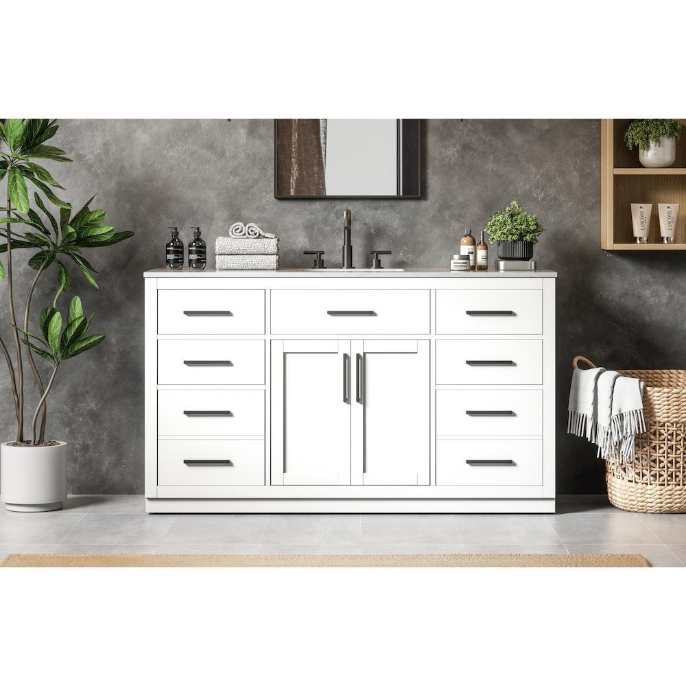 Alden 60 Inch Single Bathroom Vanity In White. Picture 2