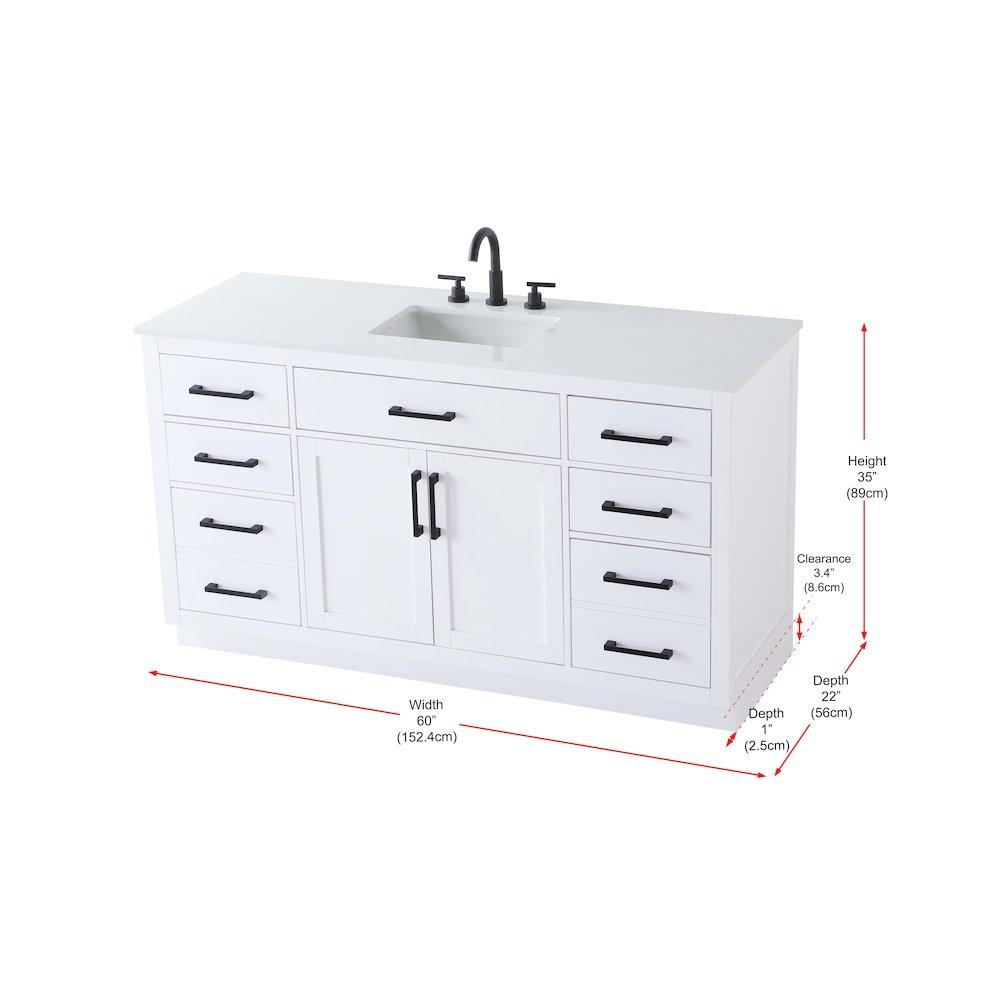 Alden 60 Inch Single Bathroom Vanity In White. Picture 13