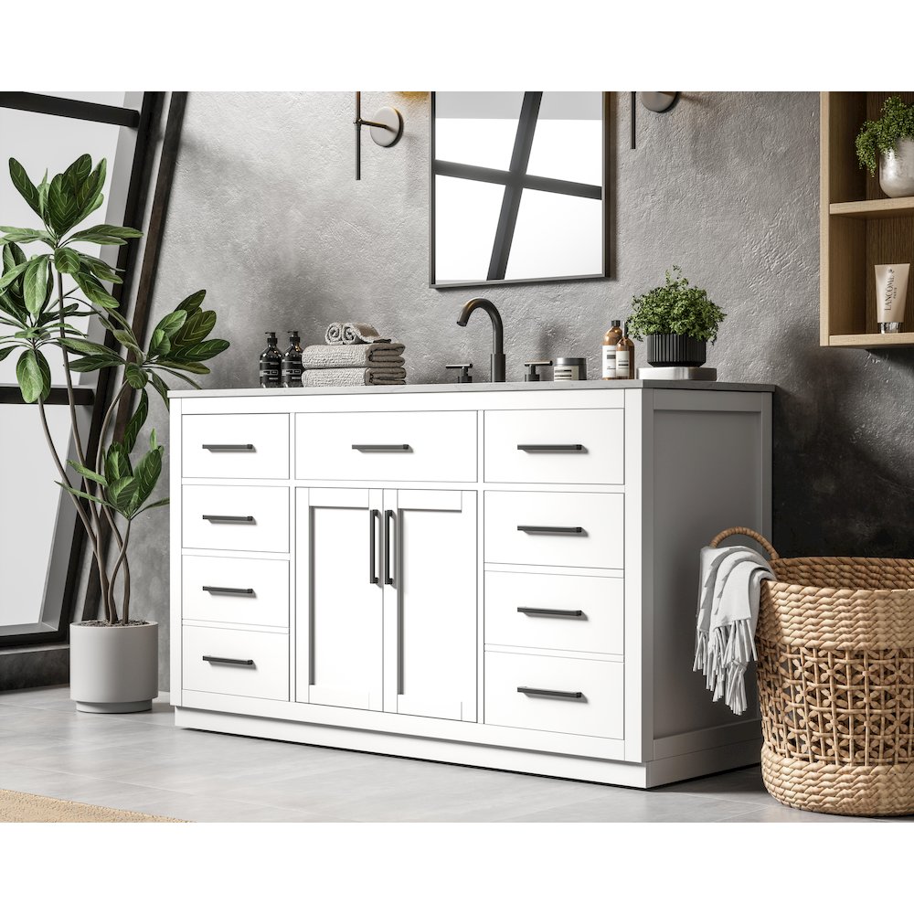 Alden 60 Inch Single Bathroom Vanity In White. Picture 3