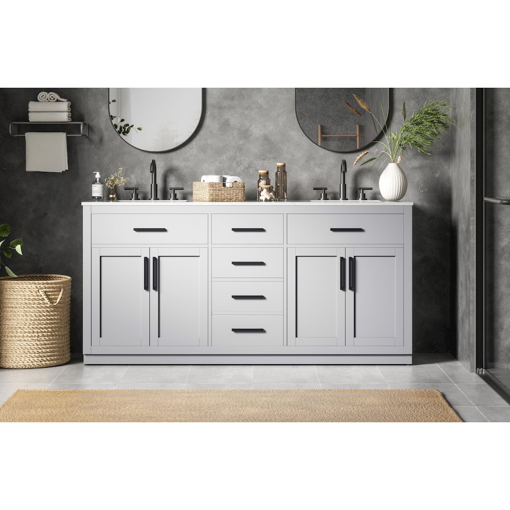Alden 72 Inch Double Bathroom Vanity In Grey. Picture 2