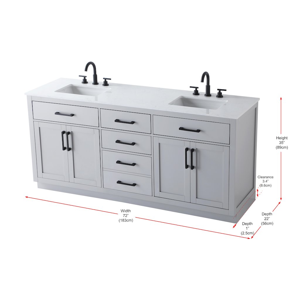 Alden 72 Inch Double Bathroom Vanity In Grey. Picture 13