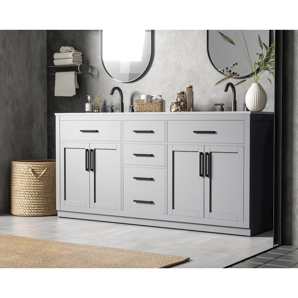Alden 72 Inch Double Bathroom Vanity In Grey. Picture 3