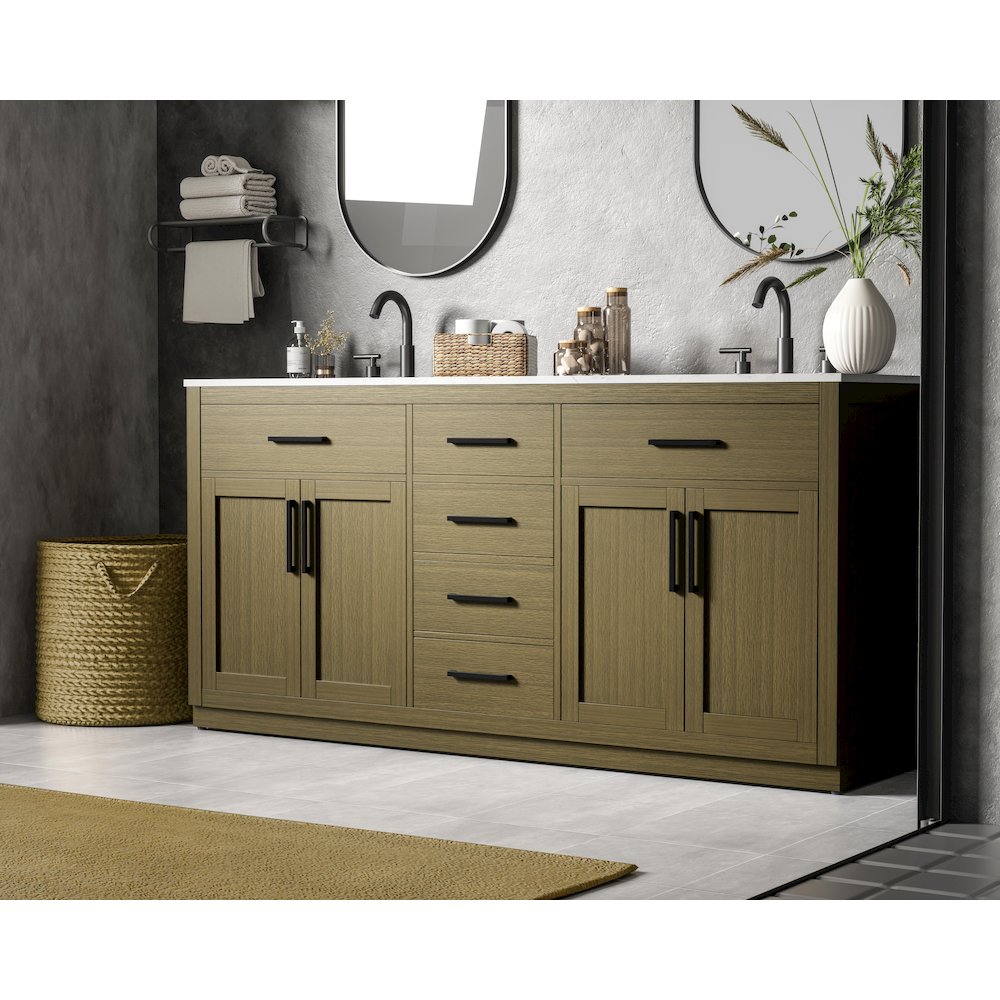 Alden 72 Inch Double Bathroom Vanity In Chestnut Brown. Picture 3