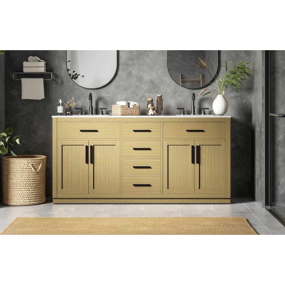 Alden 72 Inch Double Bathroom Vanity In Honey Brown. Picture 2