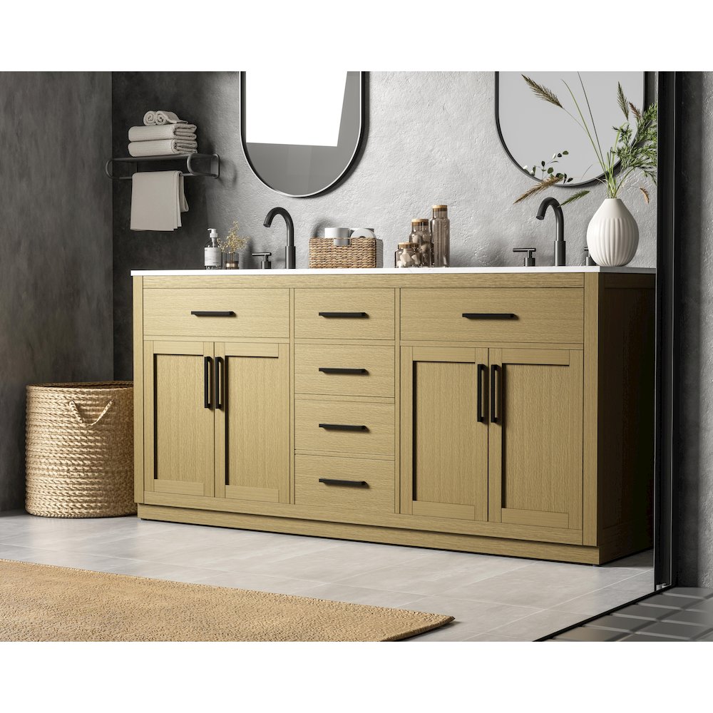 Alden 72 Inch Double Bathroom Vanity In Honey Brown. Picture 3