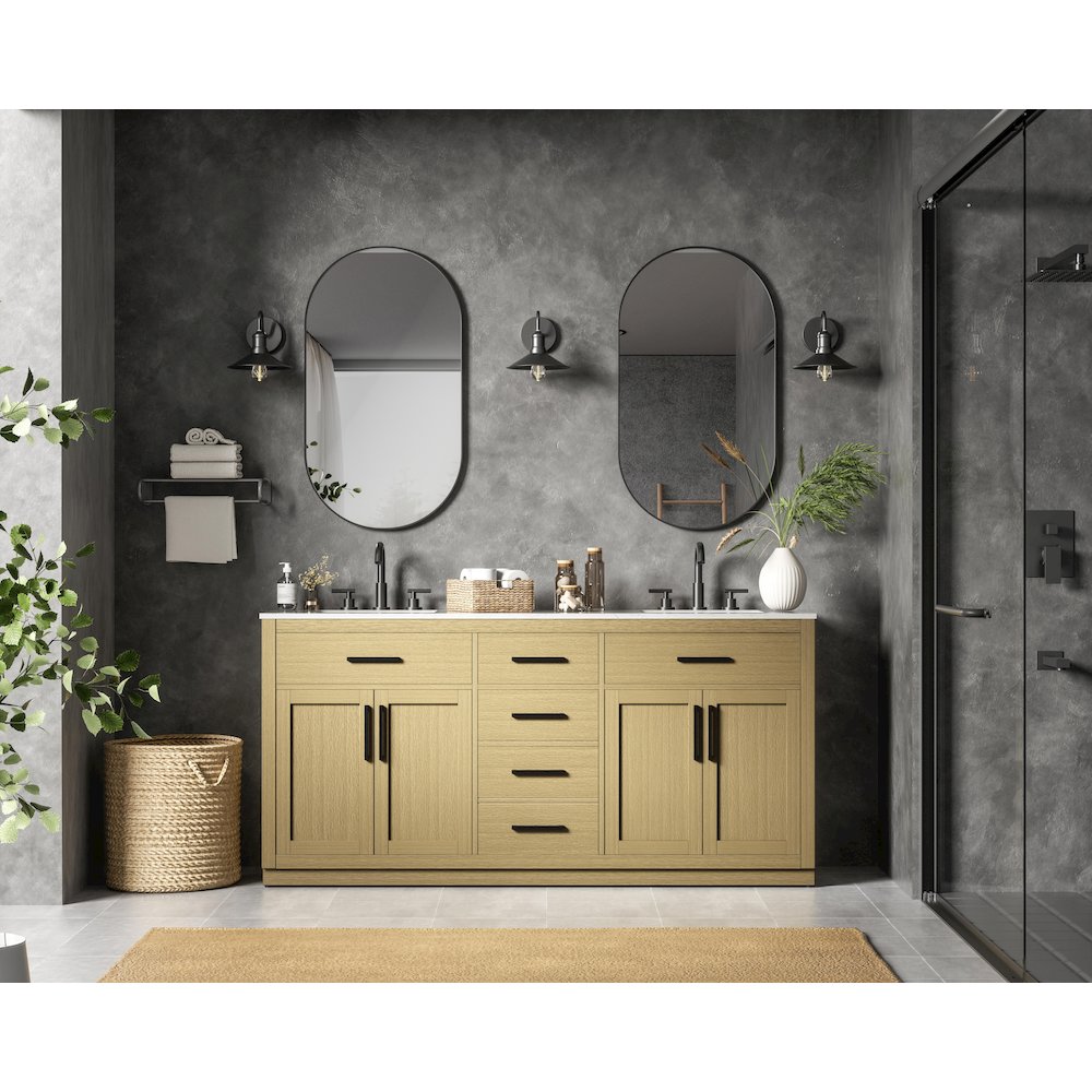 Alden 72 Inch Double Bathroom Vanity In Honey Brown. Picture 4