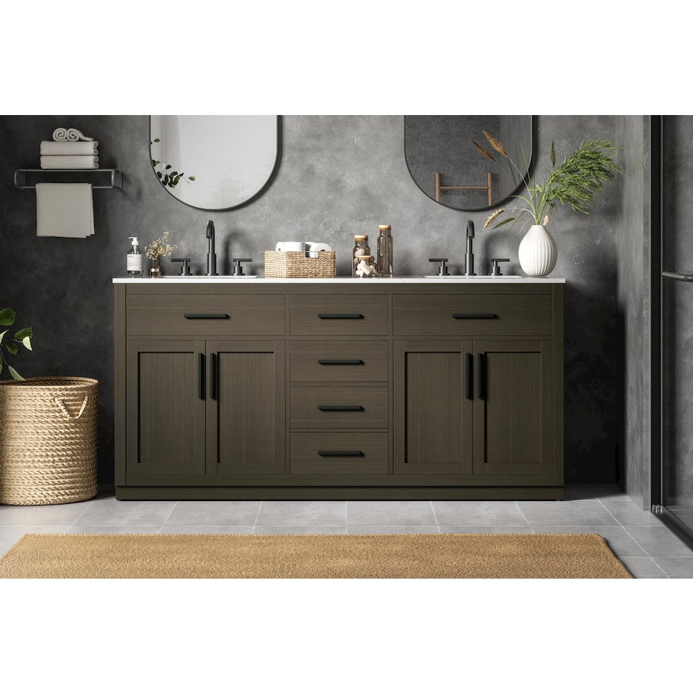 Alden 72 Inch Double Bathroom Vanity In Mocha Brown. Picture 2