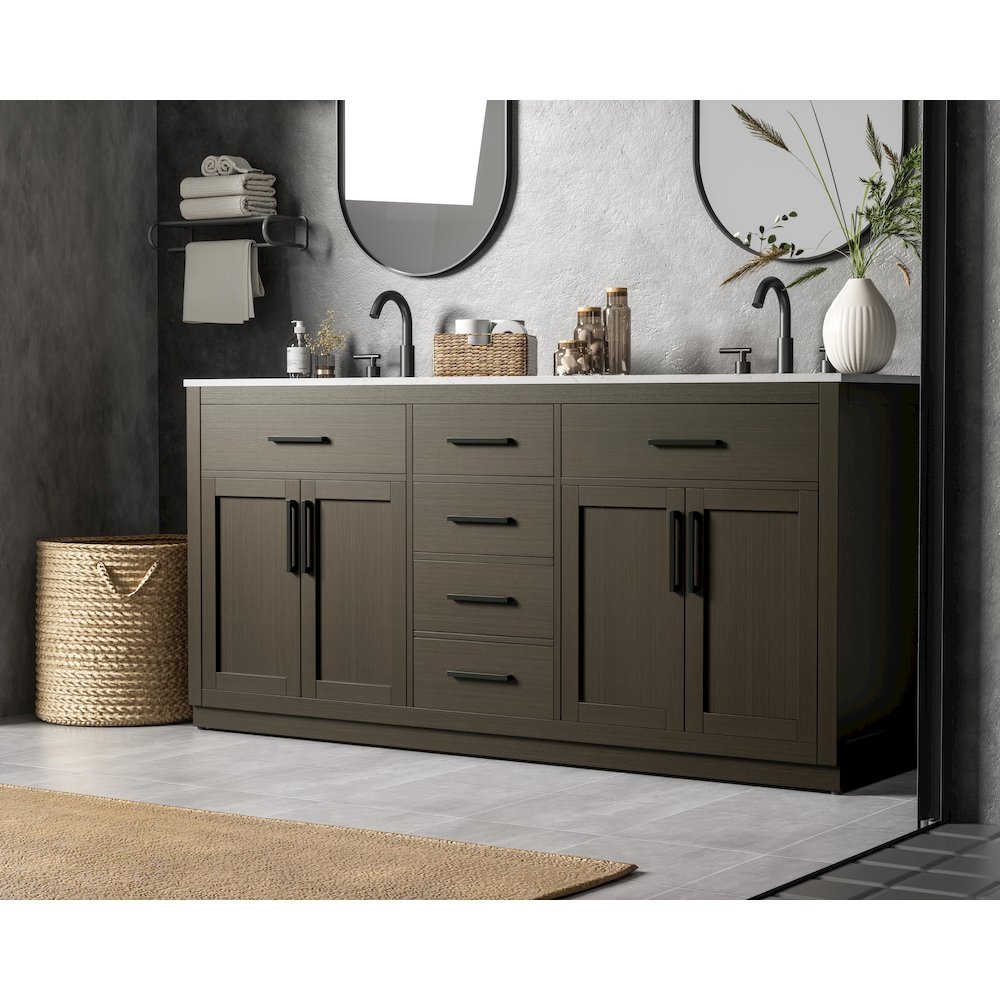 Alden 72 Inch Double Bathroom Vanity In Mocha Brown. Picture 3