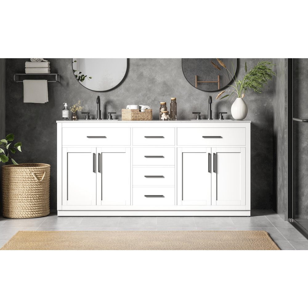 Alden 72 Inch Double Bathroom Vanity In White. Picture 2