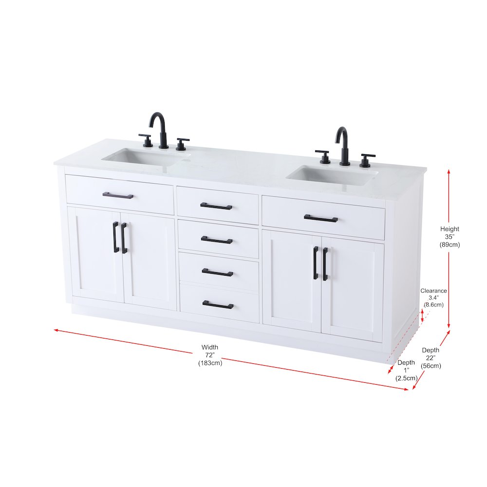 Alden 72 Inch Double Bathroom Vanity In White. Picture 13