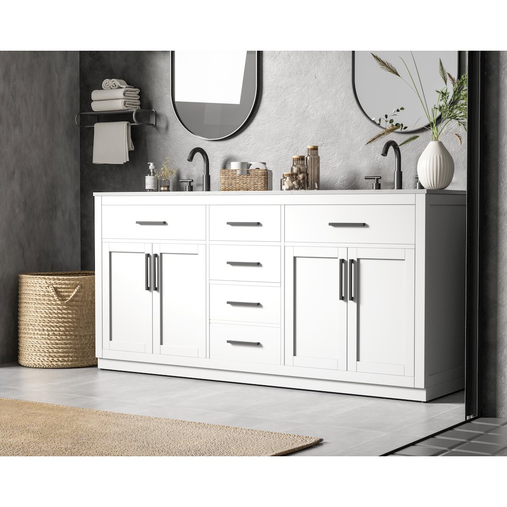 Alden 72 Inch Double Bathroom Vanity In White. Picture 3