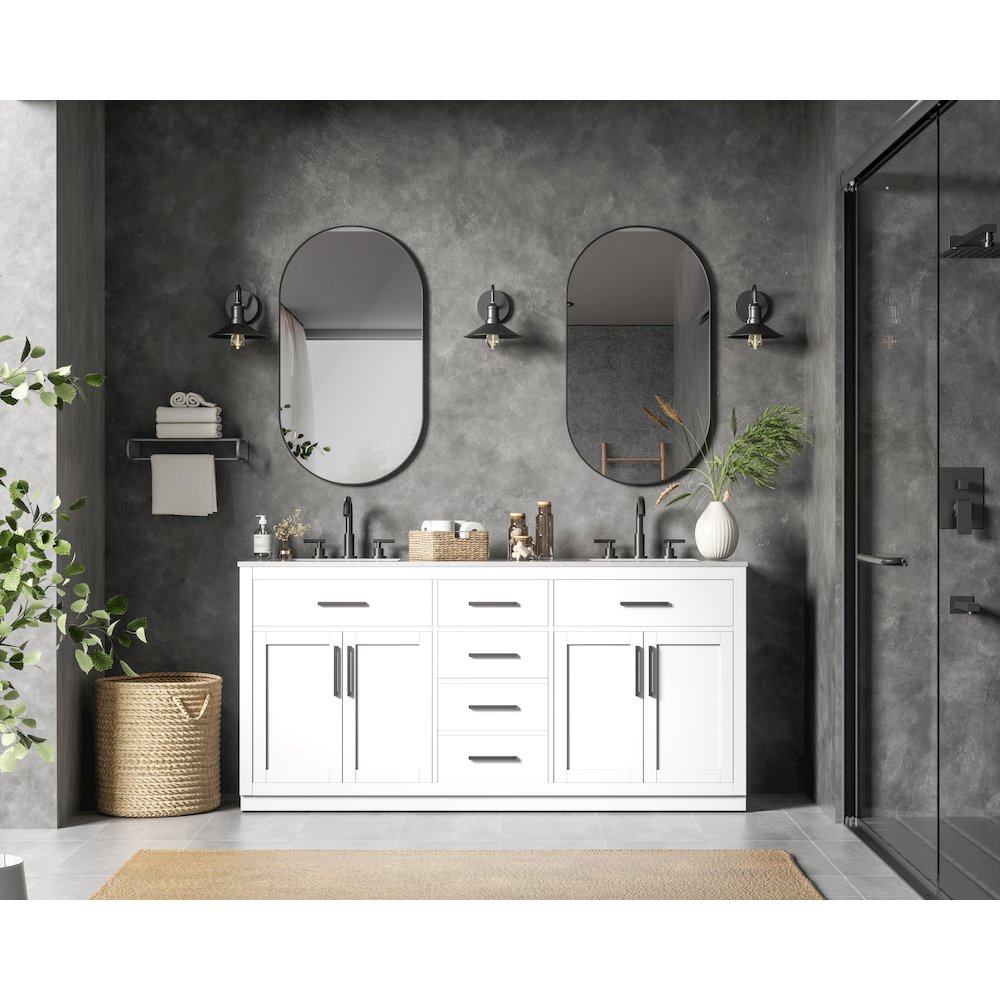 Alden 72 Inch Double Bathroom Vanity In White. Picture 4