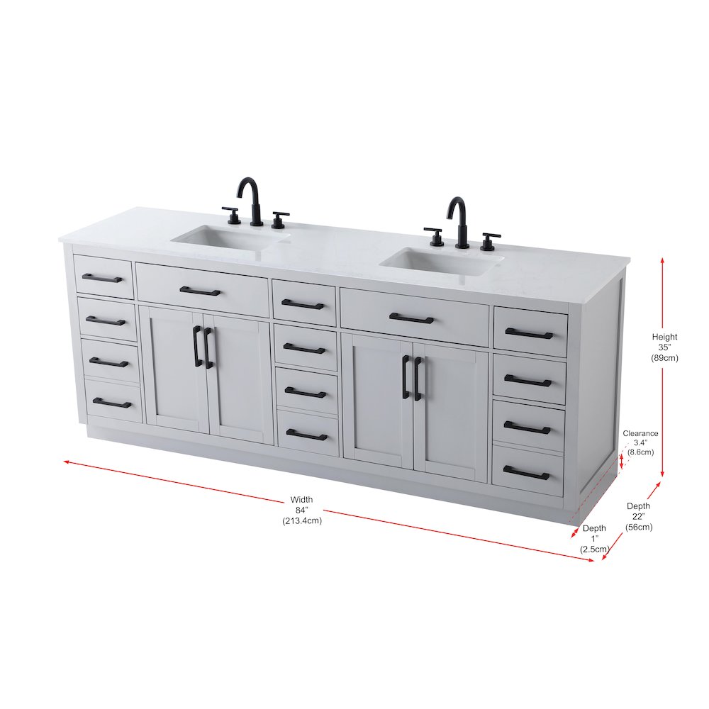 Alden 84 Inch Double Bathroom Vanity In Grey. Picture 13