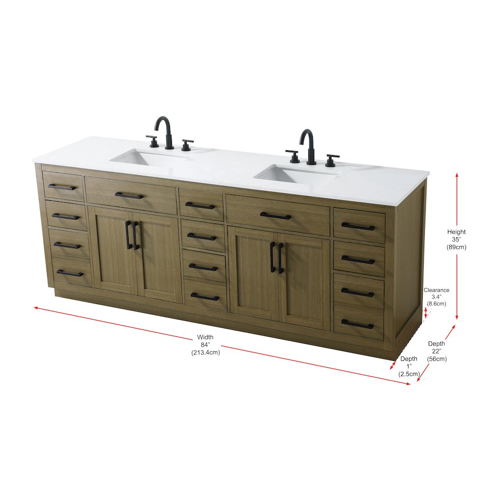 Alden 84 Inch Double Bathroom Vanity In Chestnut Brown. Picture 13