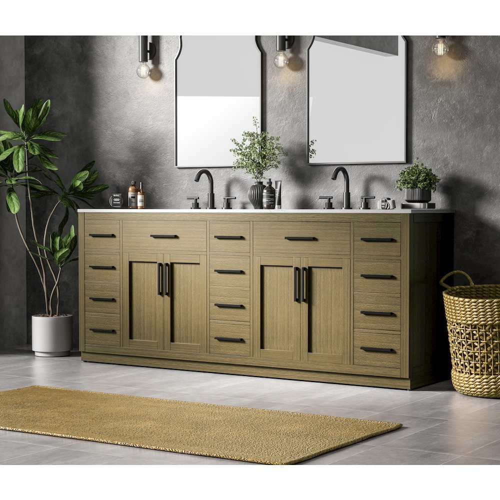 Alden 84 Inch Double Bathroom Vanity In Chestnut Brown. Picture 3