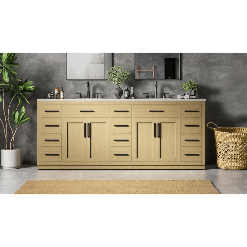 Alden 84 Inch Double Bathroom Vanity In Honey Brown. Picture 2