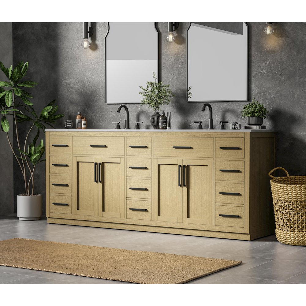 Alden 84 Inch Double Bathroom Vanity In Honey Brown. Picture 3