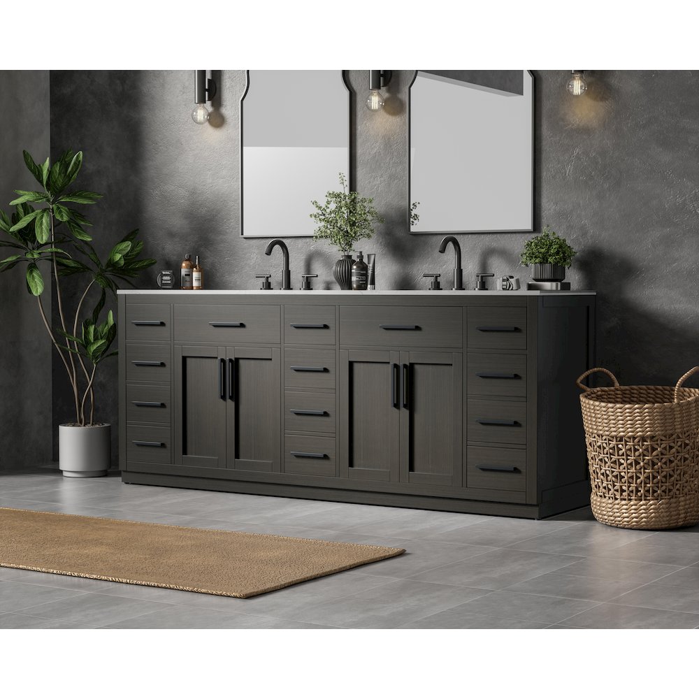 Alden 84 Inch Double Bathroom Vanity In Mocha Brown. Picture 3