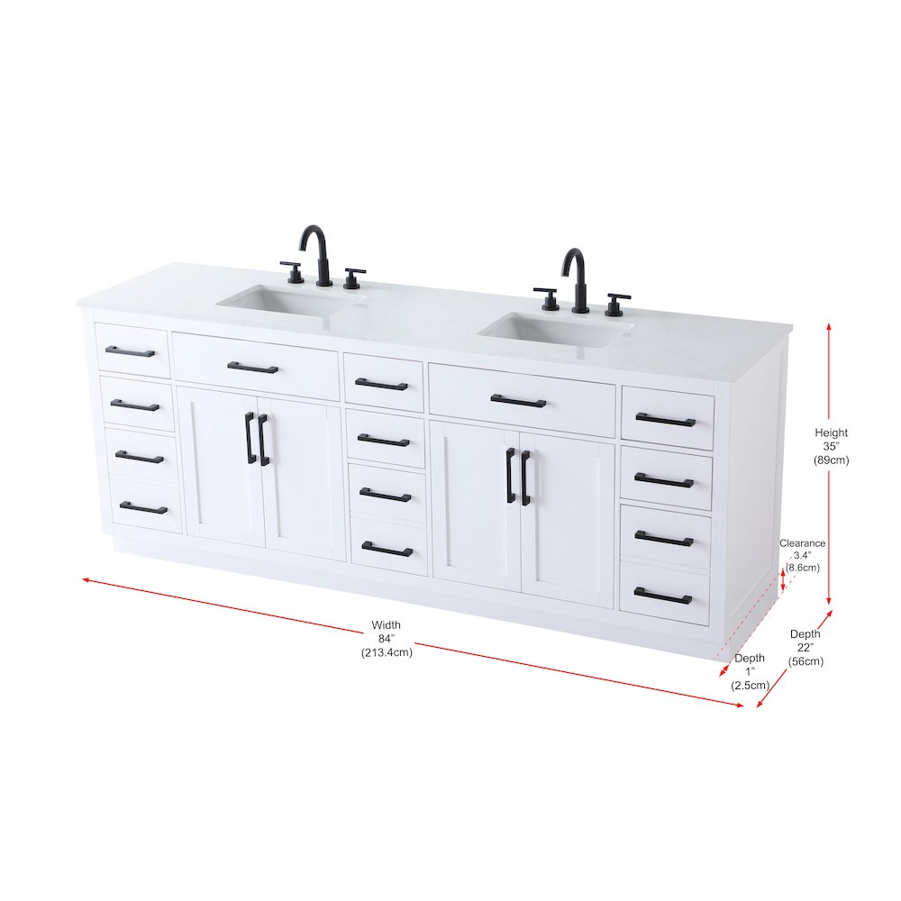 Alden 84 Inch Double Bathroom Vanity In White. Picture 13