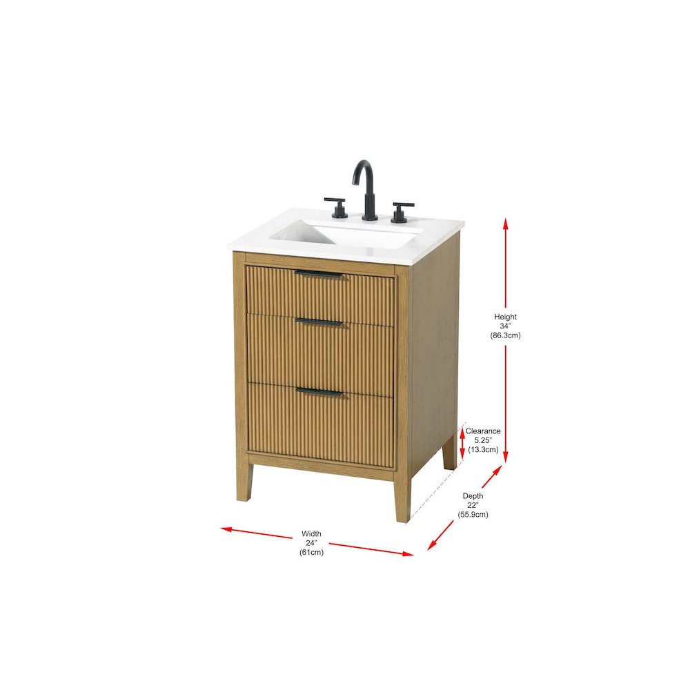 24 inch Single Bathroom Vanity in Honey Teak. Picture 3