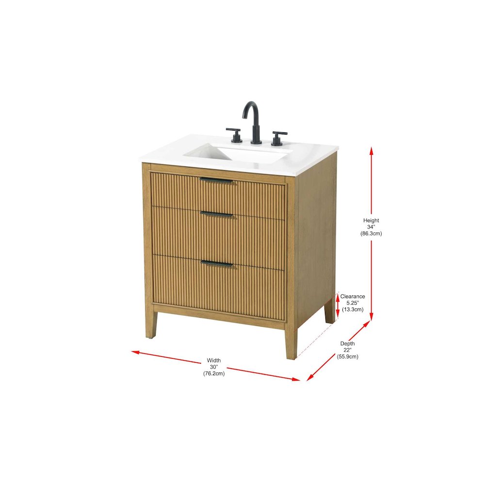 30 inch Single Bathroom Vanity in Honey Teak. Picture 3