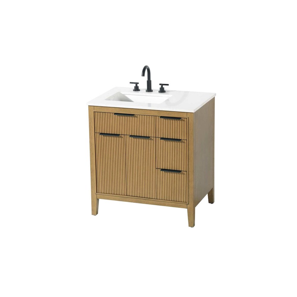 32 inch Single Bathroom Vanity in Honey Teak. Picture 2