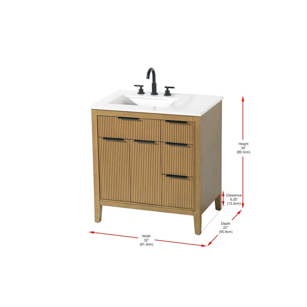 32 inch Single Bathroom Vanity in Honey Teak. Picture 3