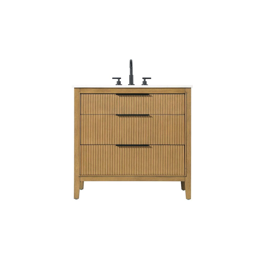 36 inch Single Bathroom Vanity in Honey Teak. Picture 1