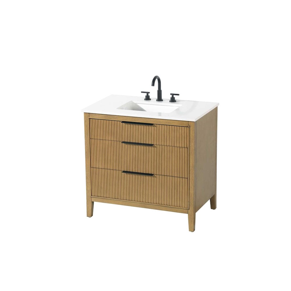 36 inch Single Bathroom Vanity in Honey Teak. Picture 2
