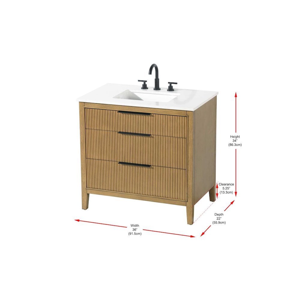 36 inch Single Bathroom Vanity in Honey Teak. Picture 3