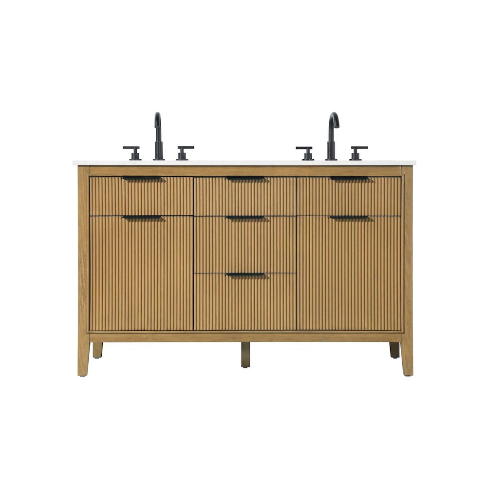 54 inch Double Bathroom Vanity in Honey Teak. Picture 1