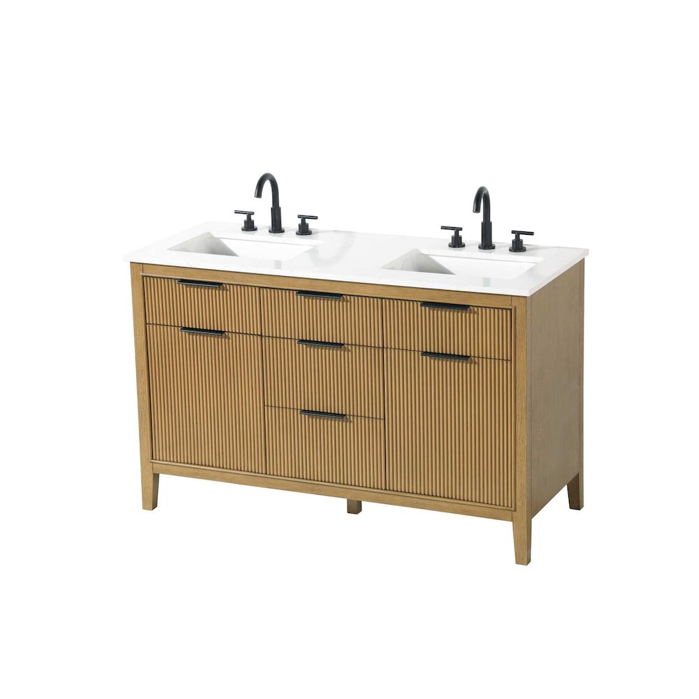 54 inch Double Bathroom Vanity in Honey Teak. Picture 2