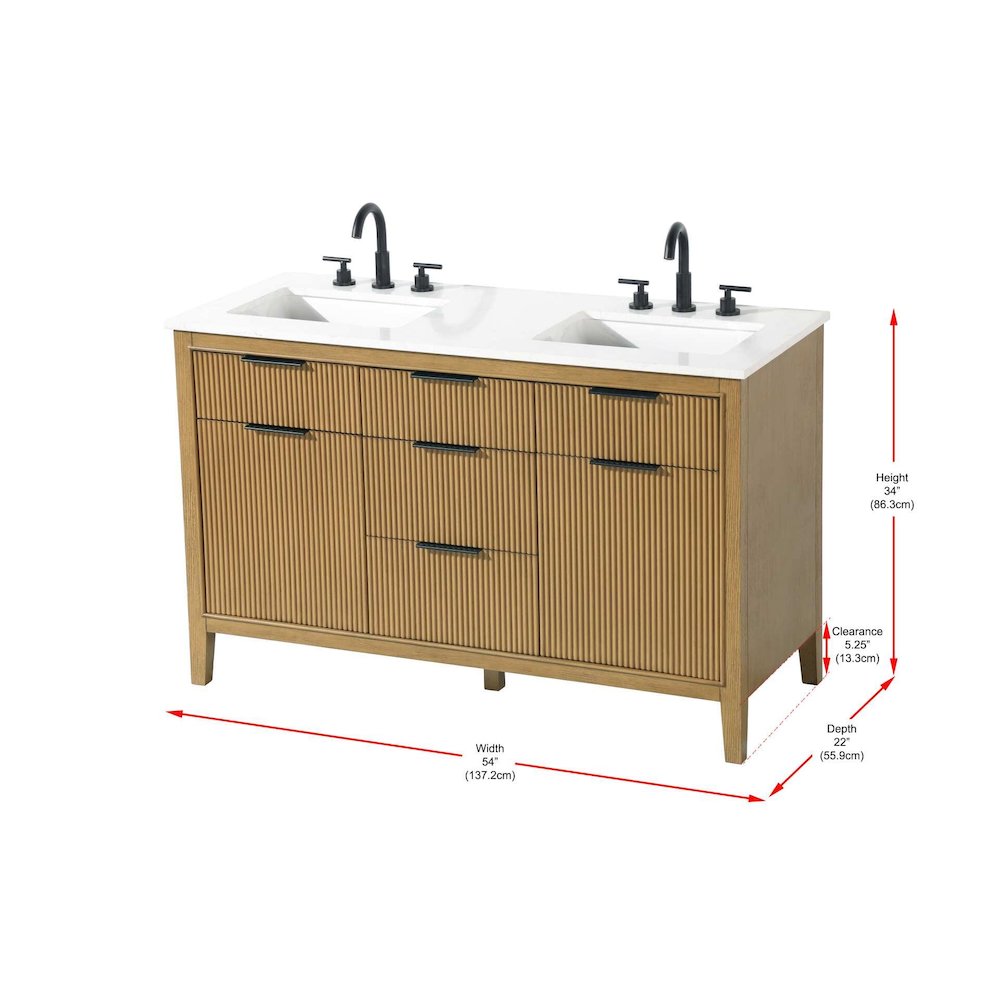 54 inch Double Bathroom Vanity in Honey Teak. Picture 3