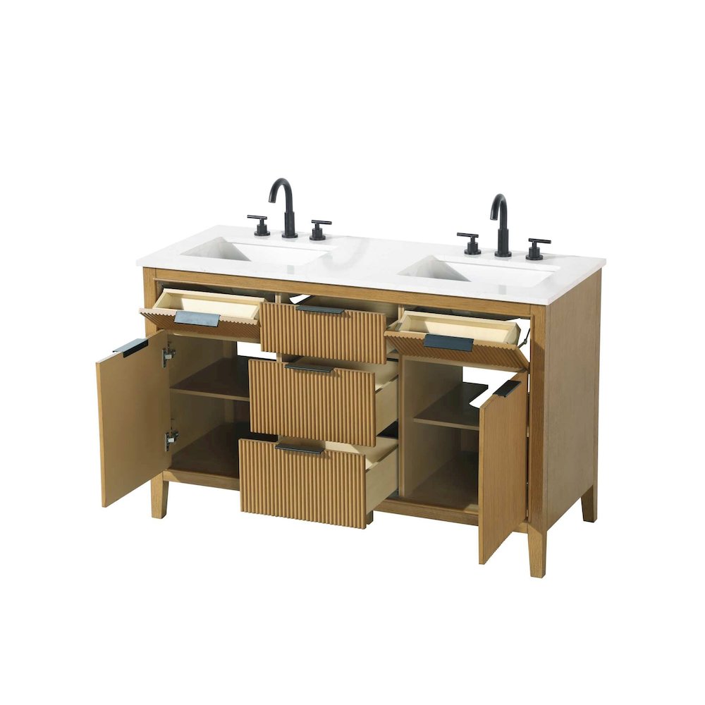 54 inch Double Bathroom Vanity in Honey Teak. Picture 4