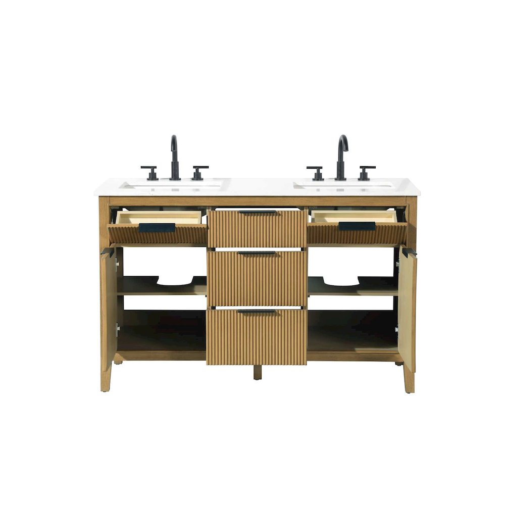 54 inch Double Bathroom Vanity in Honey Teak. Picture 5