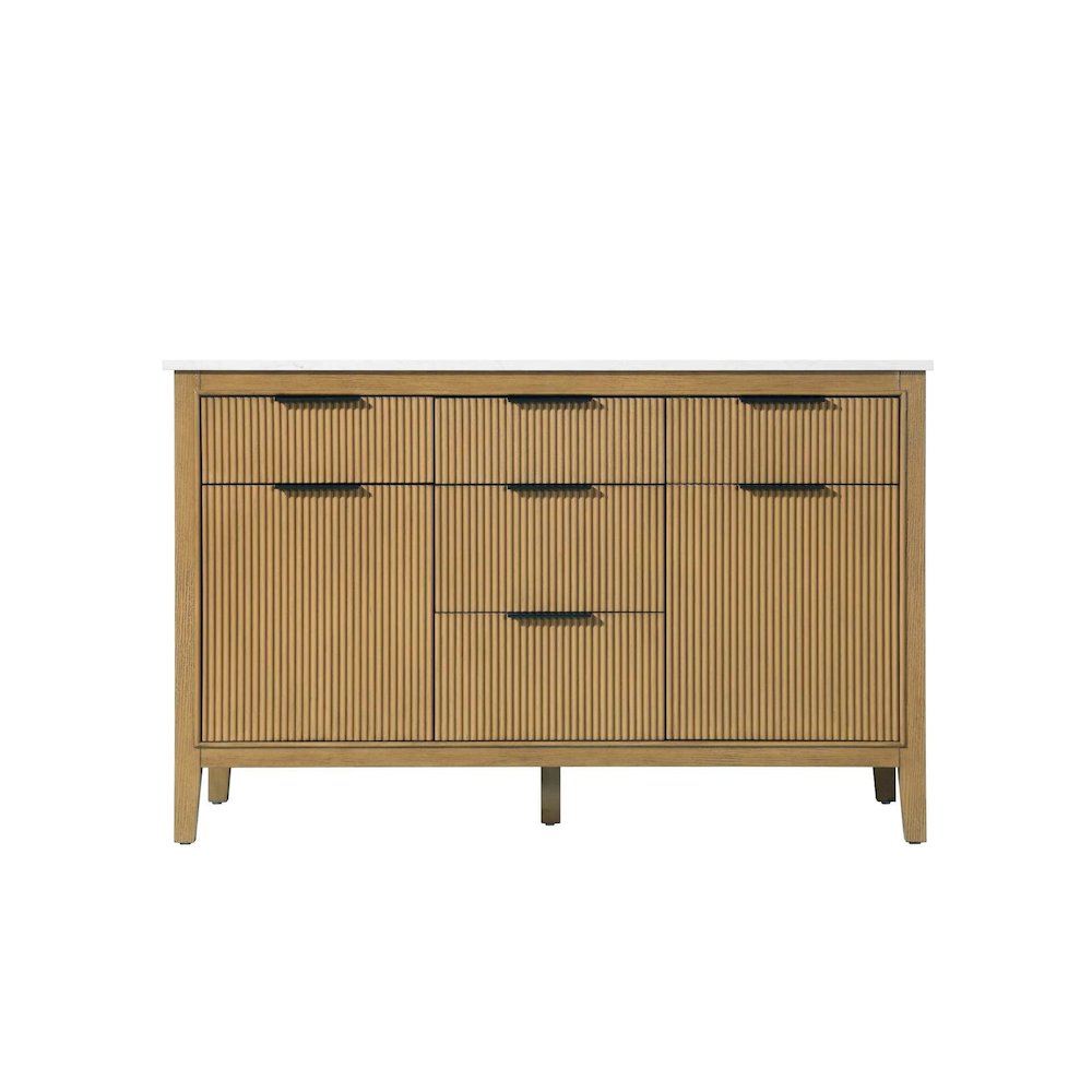 54 inch Double Bathroom Vanity in Honey Teak. Picture 11