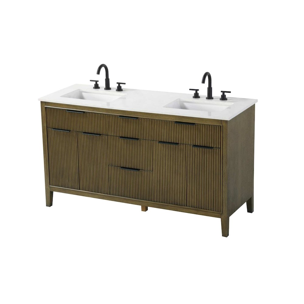60 inch Double Bathroom Vanity in Hazel Oak. Picture 2