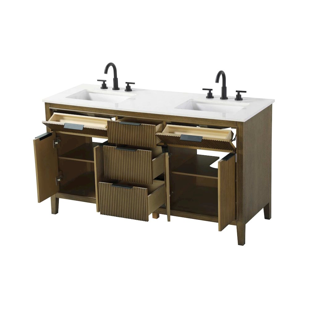 60 inch Double Bathroom Vanity in Hazel Oak. Picture 3
