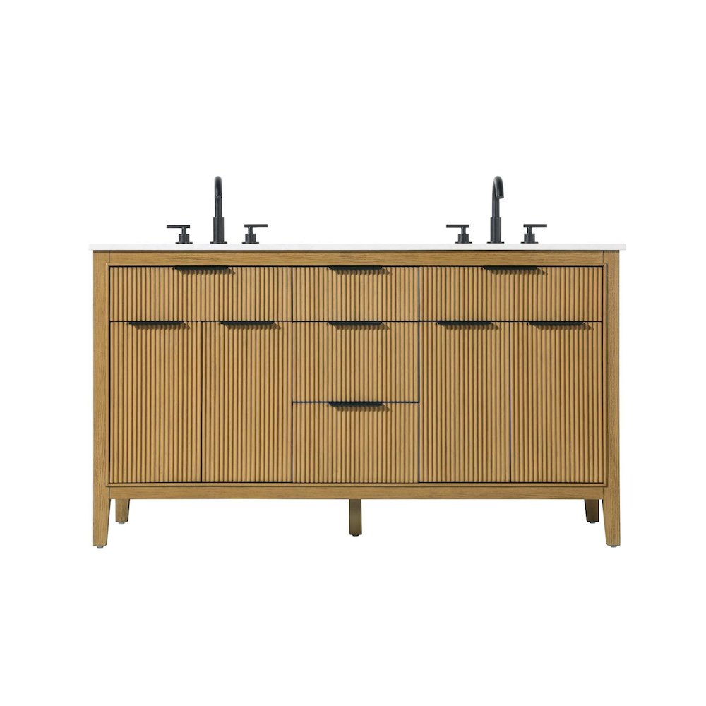 60 inch Double Bathroom Vanity in Honey Teak. Picture 1