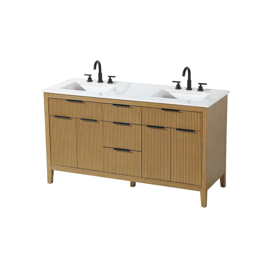 60 inch Double Bathroom Vanity in Honey Teak. Picture 2