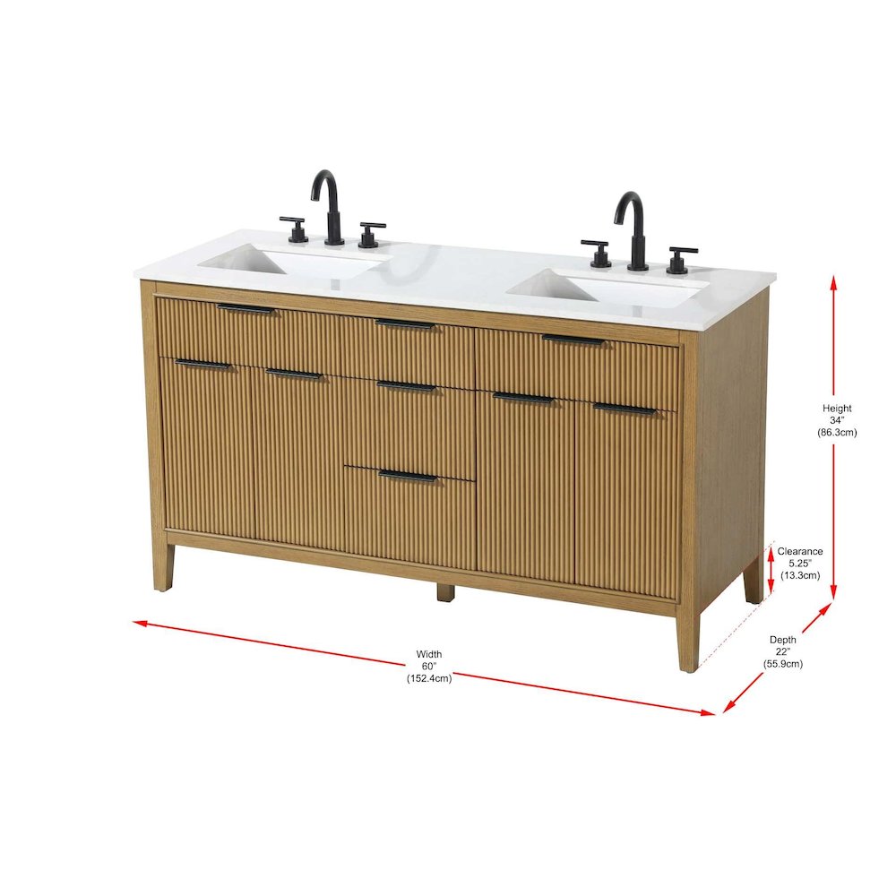 60 inch Double Bathroom Vanity in Honey Teak. Picture 3