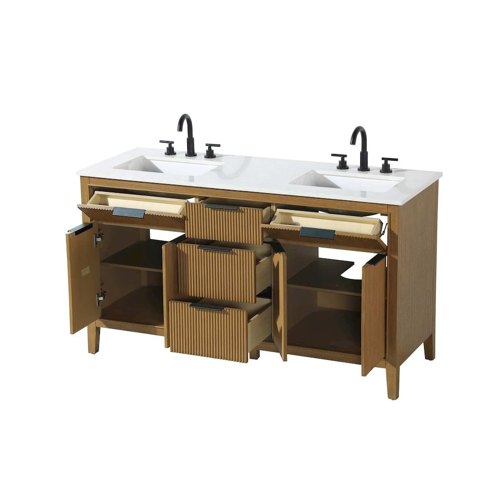 60 inch Double Bathroom Vanity in Honey Teak. Picture 4