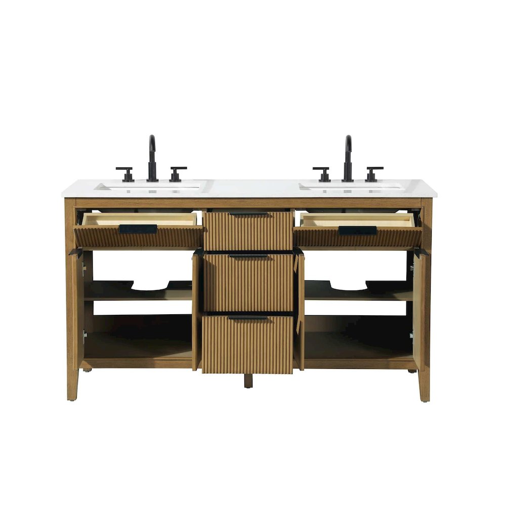 60 inch Double Bathroom Vanity in Honey Teak. Picture 5
