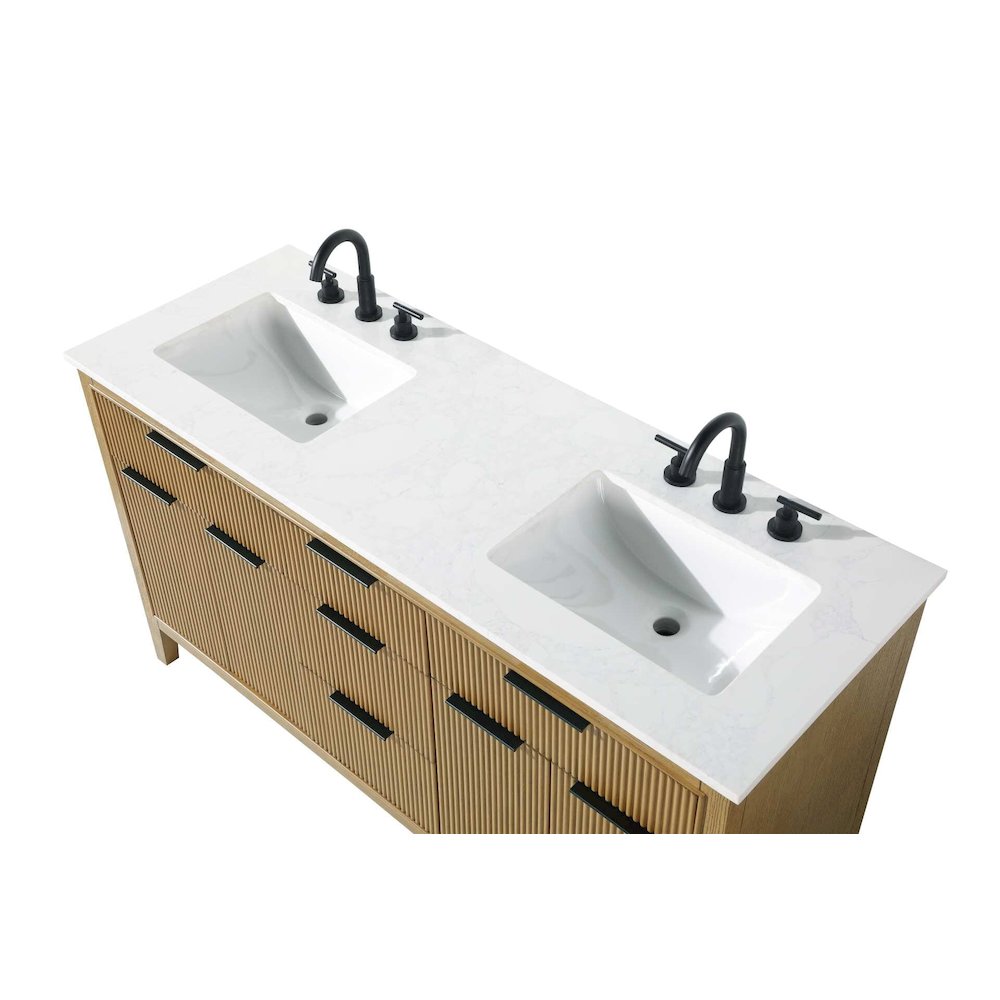 60 inch Double Bathroom Vanity in Honey Teak. Picture 6